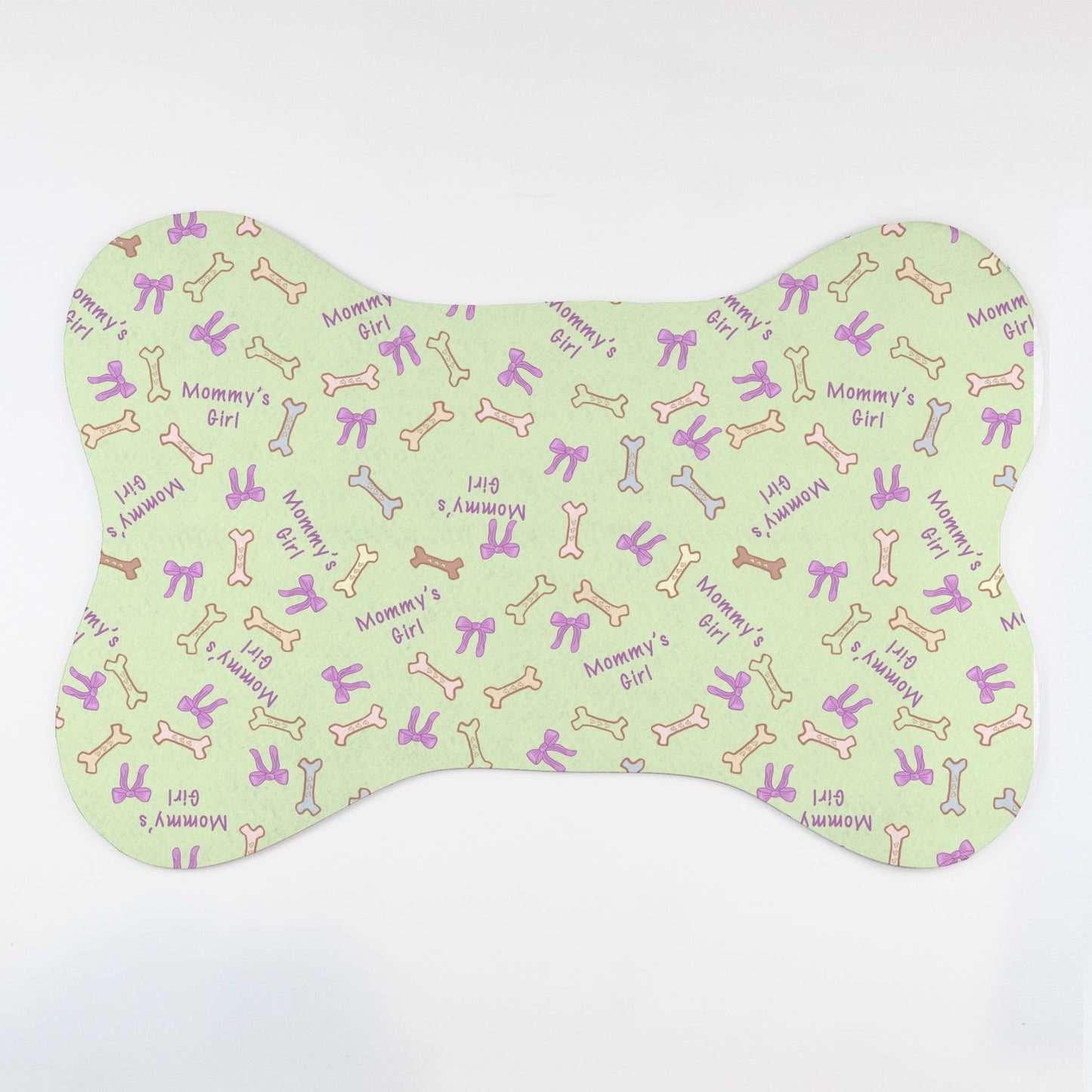 Pet Mat – Bone Shape Bones and Bows Mommy's Girl© light green