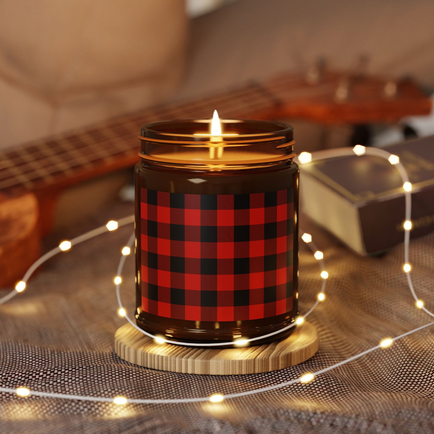 Cozy Buffalo Check Scented Soy Candle, Eco-Friendly Holiday Home Decor, Gift for Her, Relaxation Candle, Holiday Decor, Aromatherapy