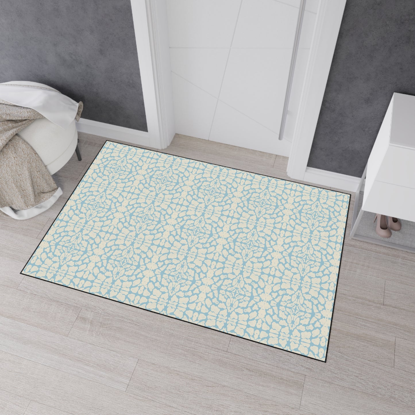 Stylish Heavy Duty Floor Mat - Coastal Blue, Animal Like Print, Durable Entryway Rug, Kitchen Mat, Non-Slip Floor Covering, Washable Carpet