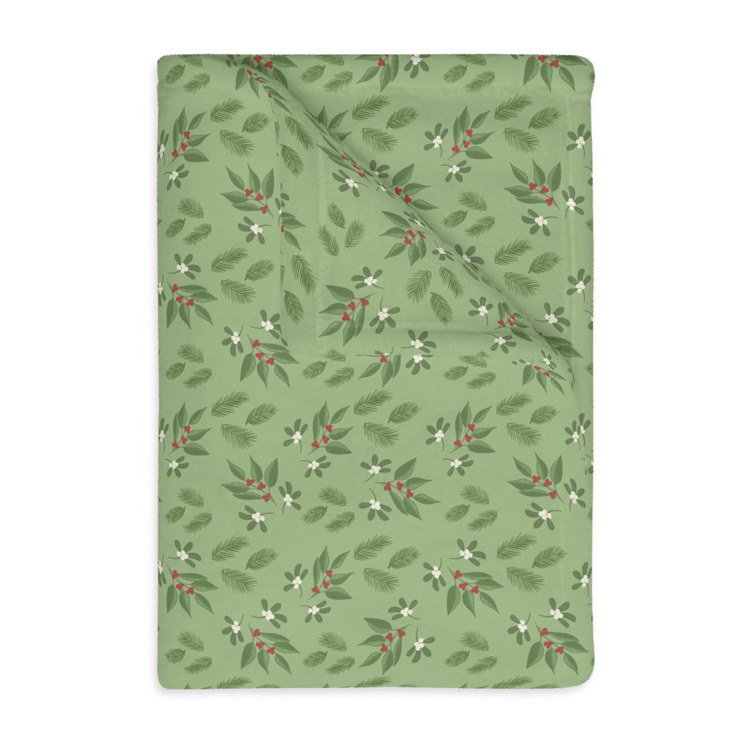 Velveteen Microfiber Blanket (Two-sided print) - Mistletoe, Berries and Sprigs, Sage