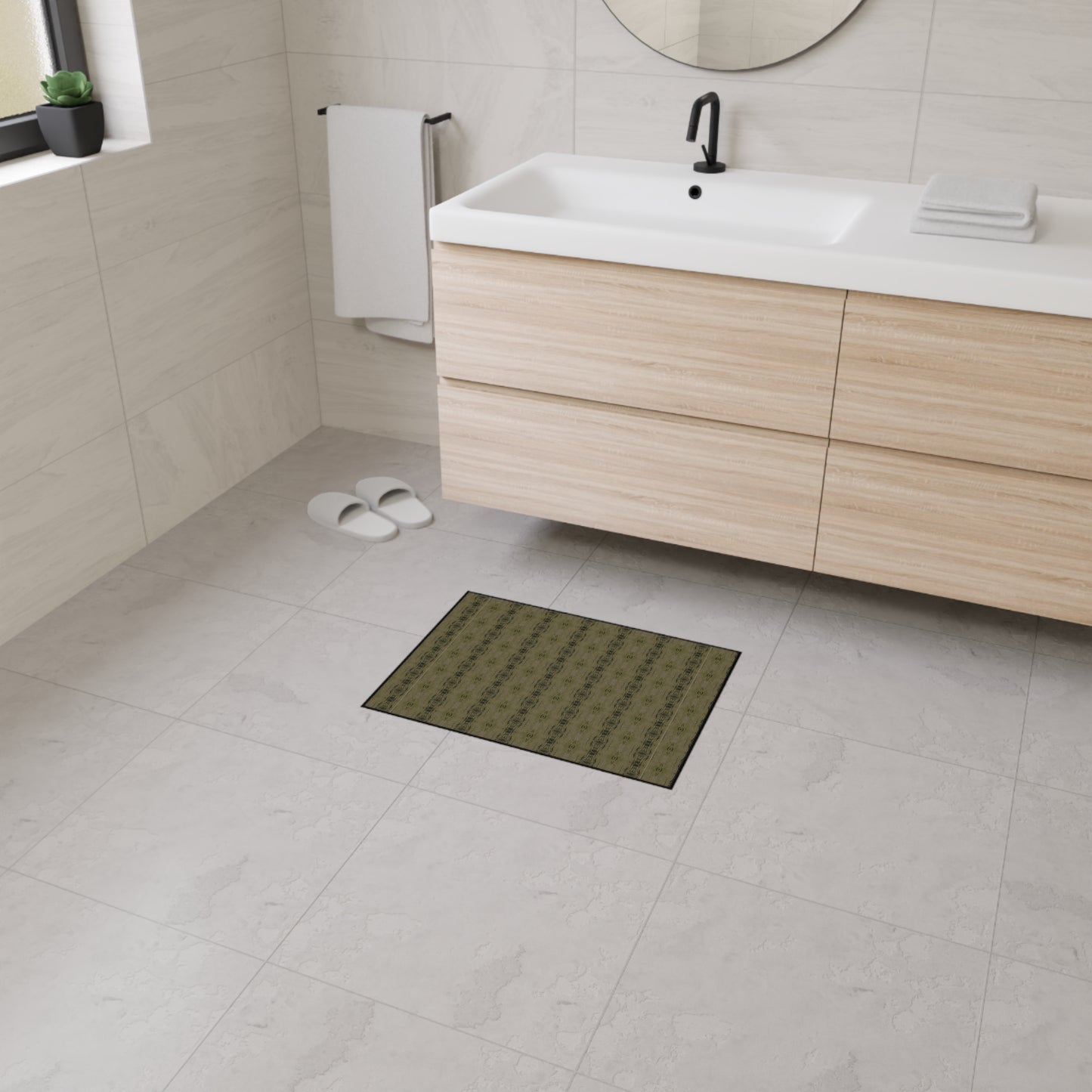 Stylish Heavy Duty Floor Mat - Half Bamboo© Deep Olive, Durable Indoor/Outdoor Rug, Home Entry Mat, Kitchen Floor Protector