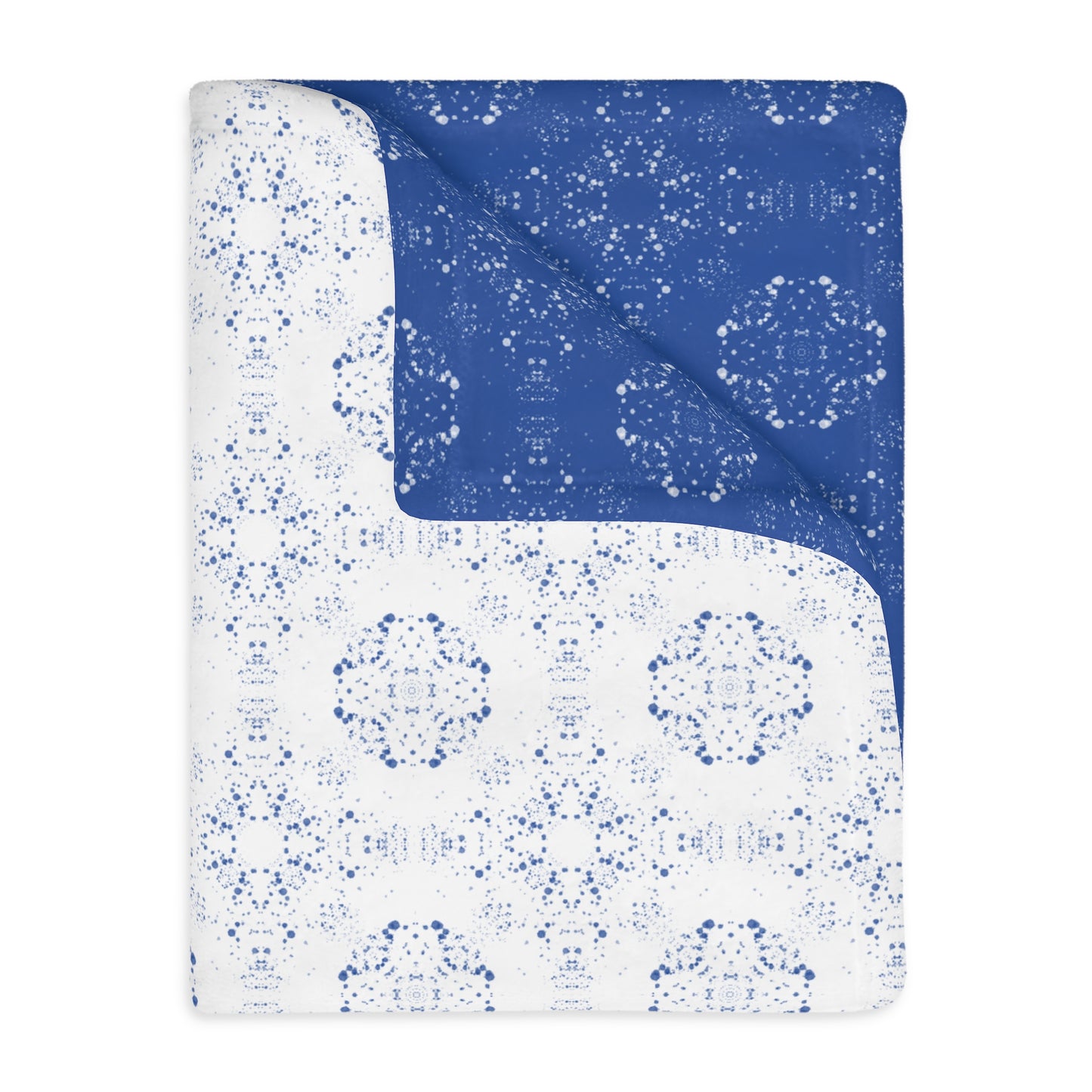 Velveteen Microfiber Blanket (Two-sided print) - Batik Scatter, Blue and White