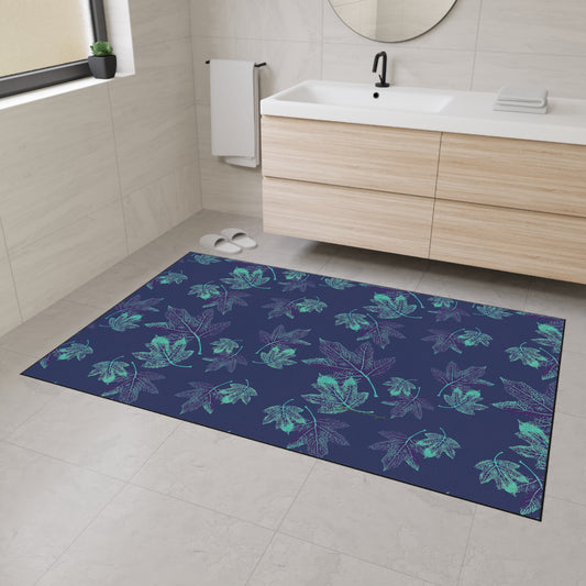 Nature-Inspired Heavy Duty Floor Mat Featuring Oak Leaf Hydranga© in Teal. Durable, Leaves Pattern, Indoor/Outdoor, Holiday & Gift Idea, Home Decor, Kitchen, Entryway