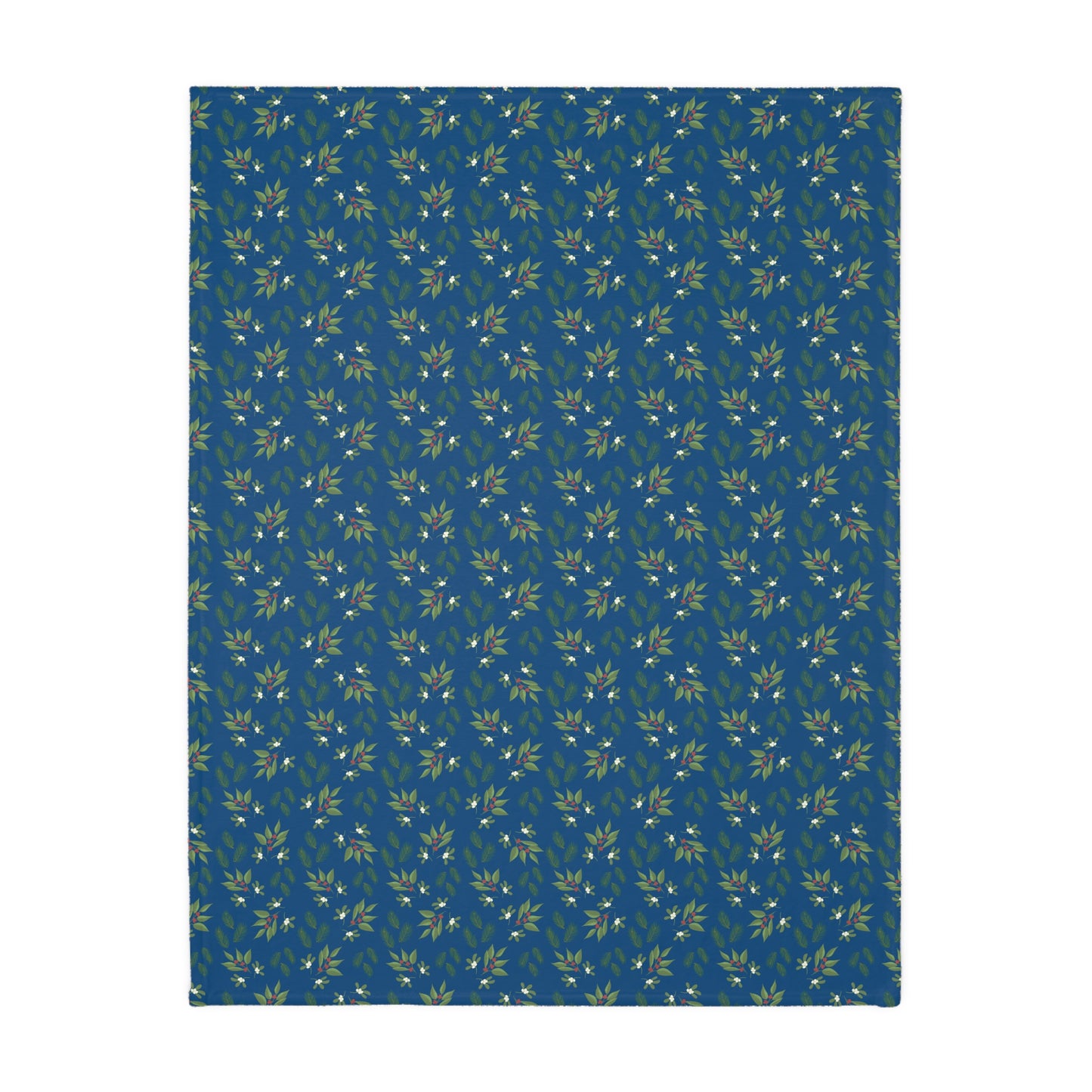 Velveteen Microfiber Blanket (Two-sided print) - Mistletoe, Berries and Sprigs, Dark Blue