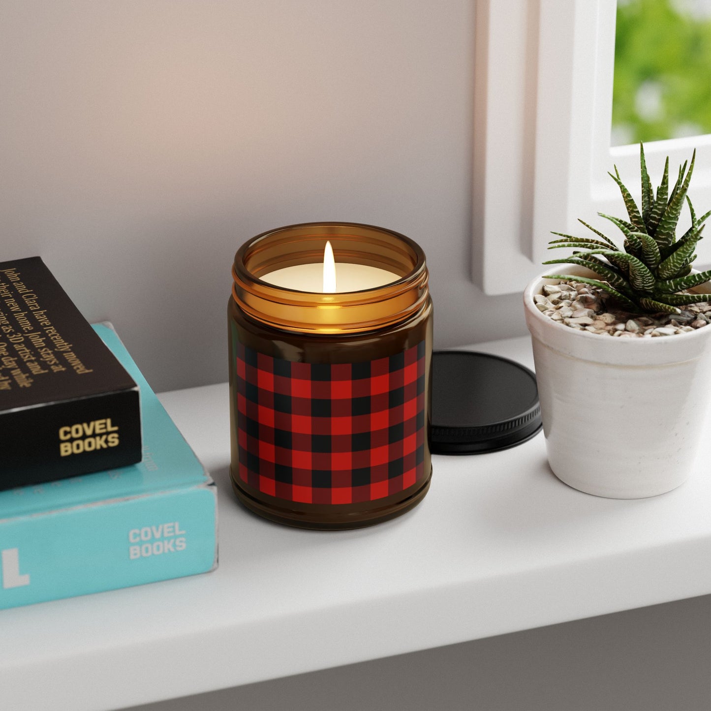 Cozy Buffalo Check Scented Soy Candle, Eco-Friendly Holiday Home Decor, Gift for Her, Relaxation Candle, Holiday Decor, Aromatherapy