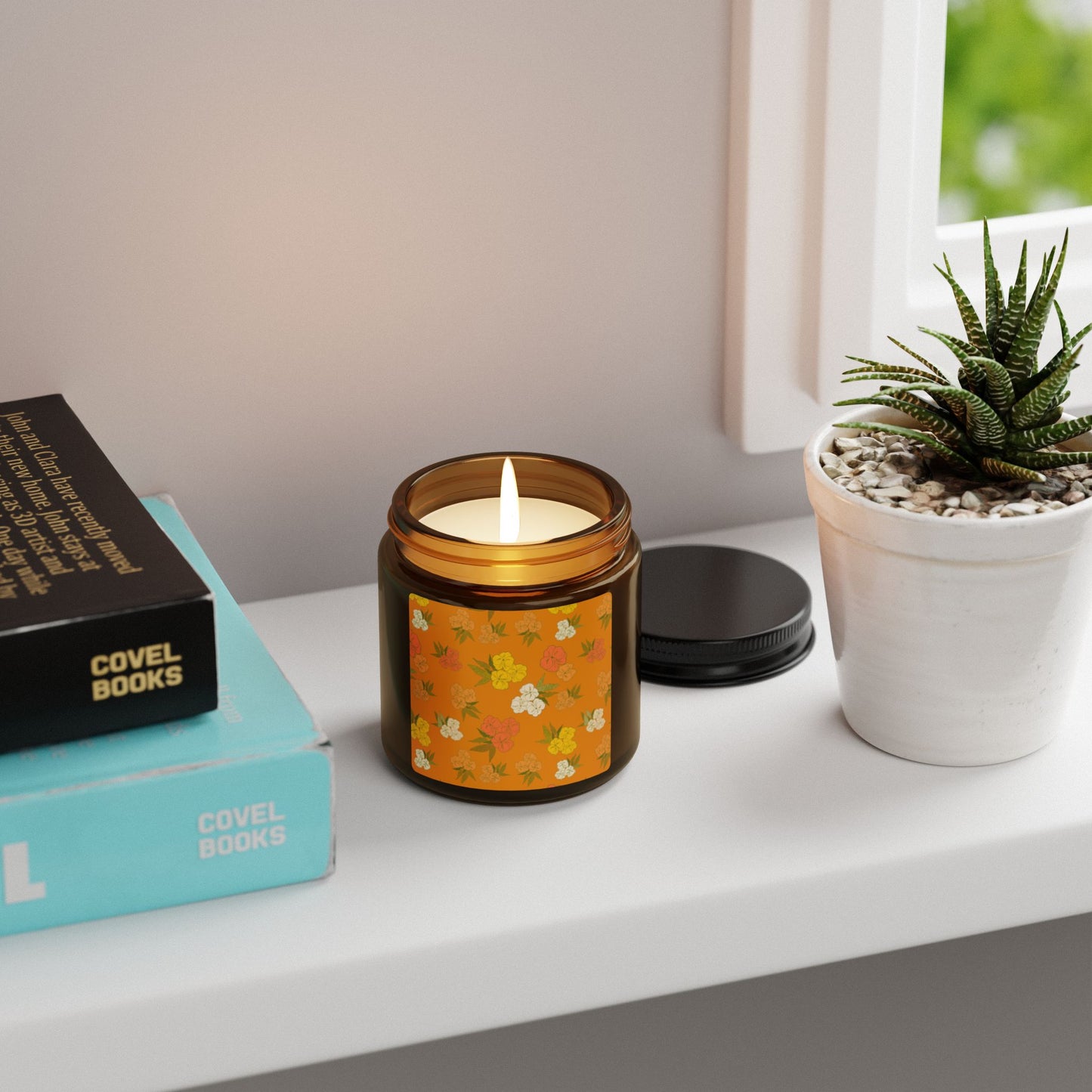 Scented Soy Candles, Eco-Friendly Aromatherapy, Orange Autumn Floral Design Candle, Home Decor, Gift for Her, Relaxation Candle