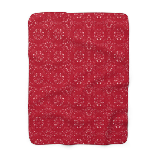 Sherpa Fleece Blanket - Batik Scatter, Red and White