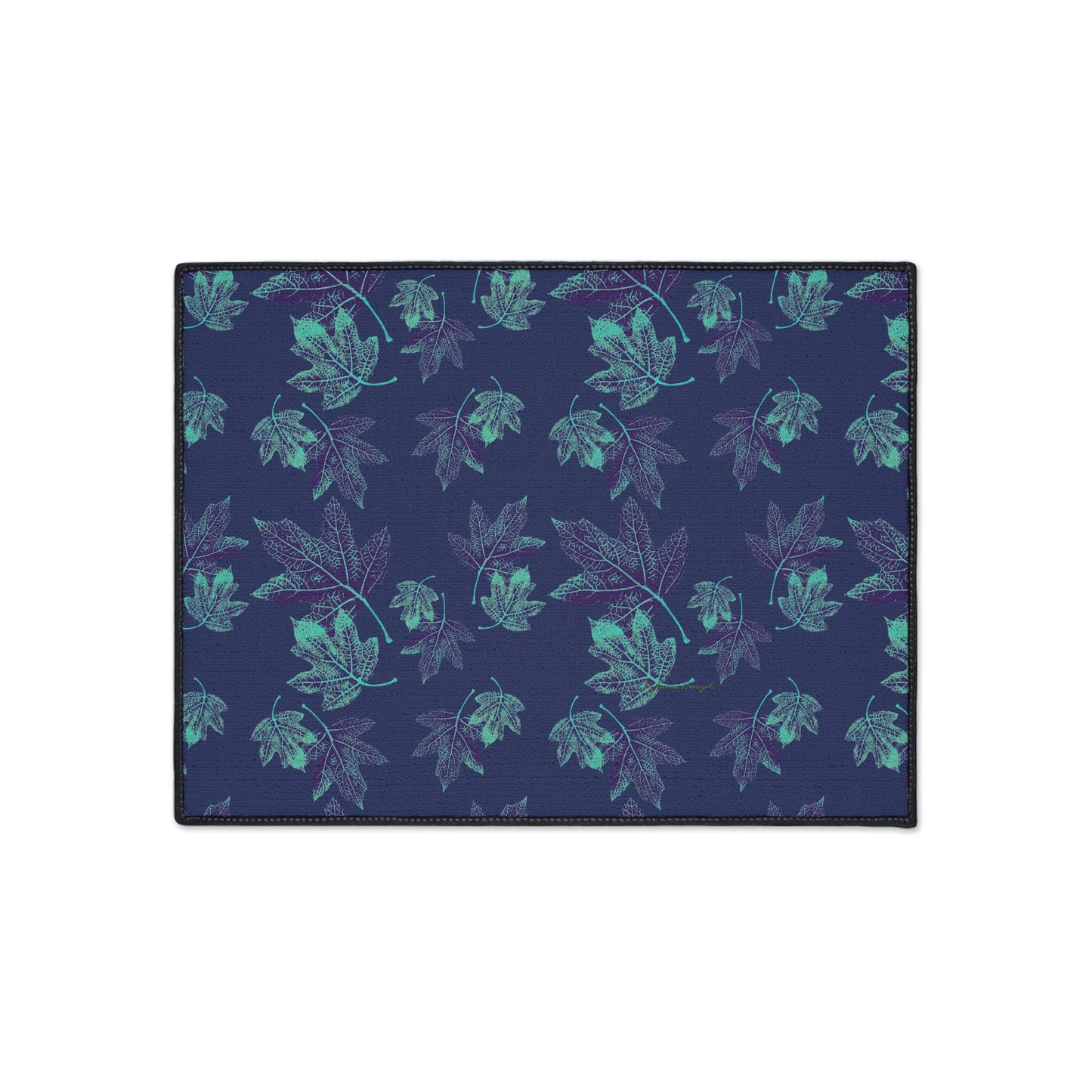 Nature-Inspired Heavy Duty Floor Mat Featuring Oak Leaf Hydranga© in Teal. Durable, Leaves Pattern, Indoor/Outdoor, Holiday & Gift Idea, Home Decor, Kitchen, Entryway