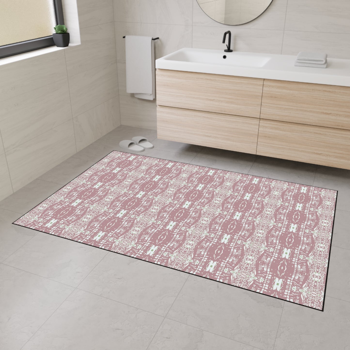 Stylish Heavy Duty Floor Mat, Half Bambo© Dusty Rose, Non-slip Entrance Rug, Boho Home Decor, Kitchen Mat, Indoor/Outdoor Mat,