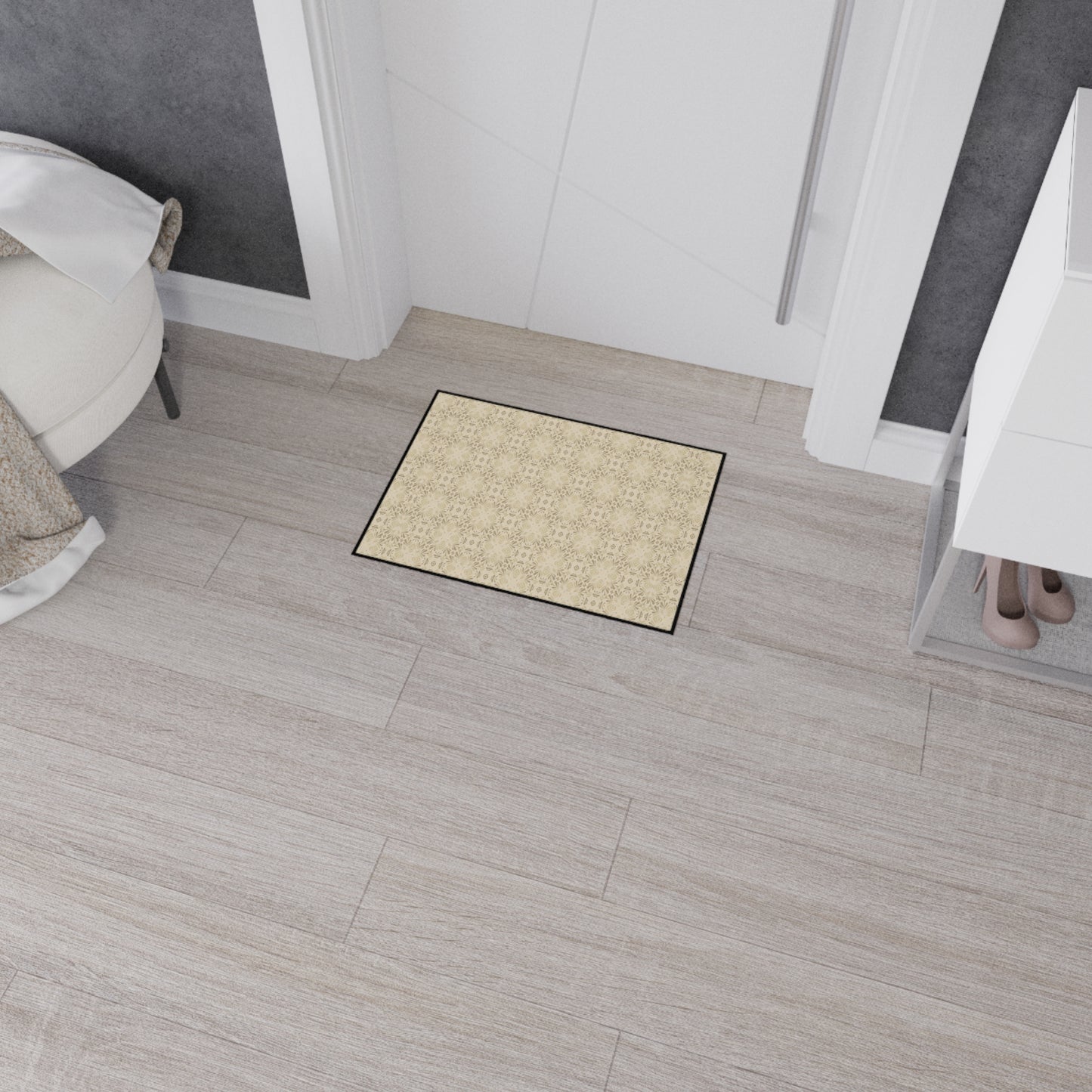 Stylish Heavy Duty Floor Mat, Frond Splash Mini© Beige, for Home Entryway, Durable Decorative Rug, Modern Kitchen Mat, Versatile Non-Slip