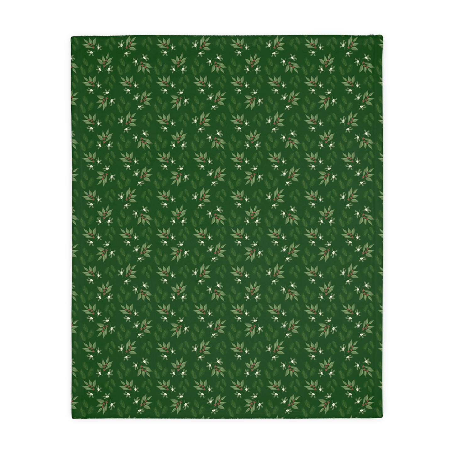 Velveteen Microfiber Blanket (Two-sided print) - Mistletoe, Berries and Sprigs, Emerald
