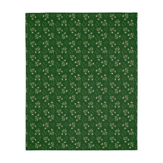 Velveteen Microfiber Blanket (Two-sided print) - Mistletoe, Berries and Sprigs, Emerald