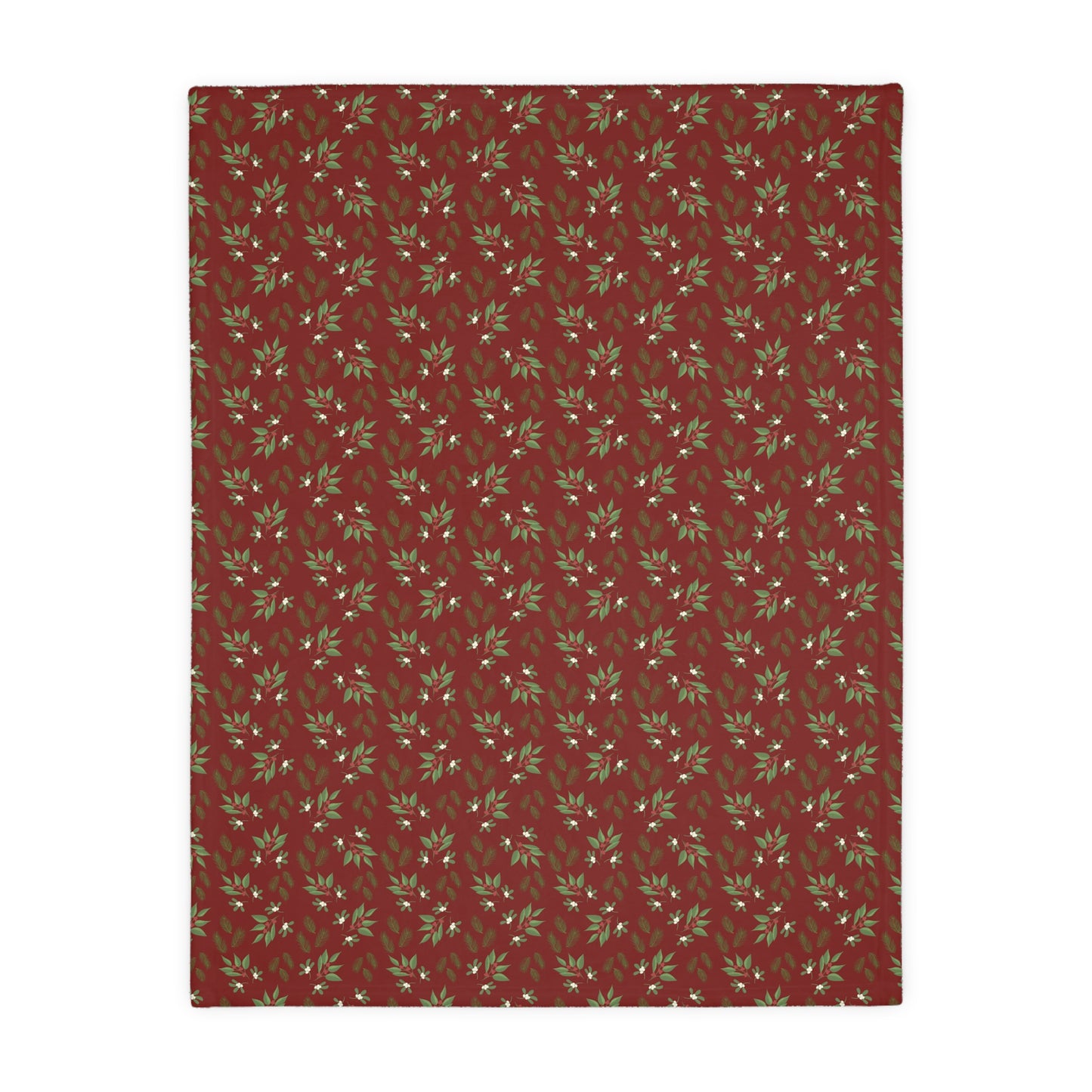 Velveteen Microfiber Blanket (Two-sided print) - Mistletoe, Berries and Sprigs, Cranberry