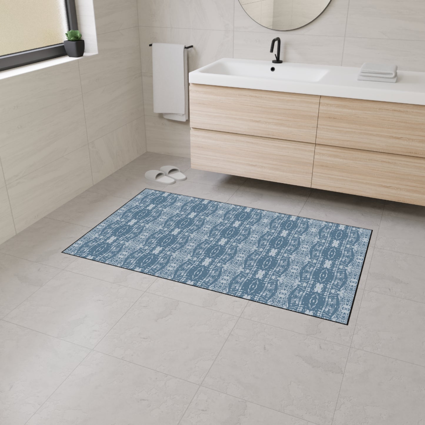Stylish Heavy Duty Floor Mat Half Bamboo© in Blue, Indoor Welcome Mat, Durable Kitchen Rug, Non-Slip Entrance Mat, Trendy Living Room Accent