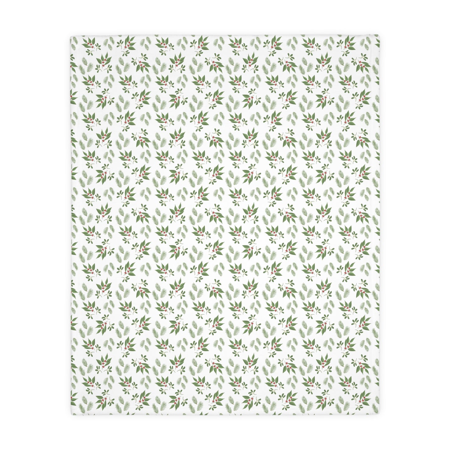 Velveteen Microfiber Blanket (Two-sided print) - Mistletoe, Berries and Sprigs, White