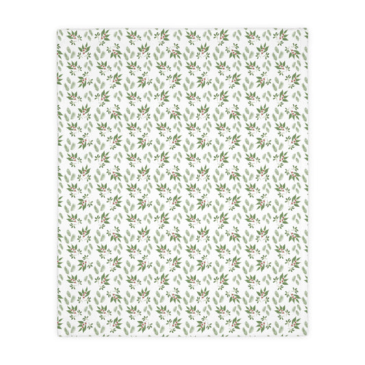 Velveteen Microfiber Blanket (Two-sided print) - Mistletoe, Berries and Sprigs, White