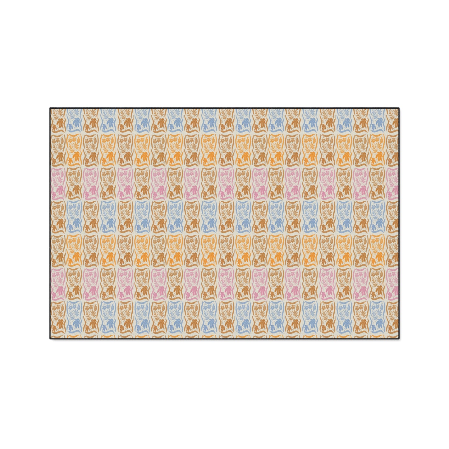 Stylish Heavy Duty Floor Mat - Boho Floral Block Print© Orange, Durable Entryway Rug, Non-Slip Doormat, Kitchen Floor Protector,