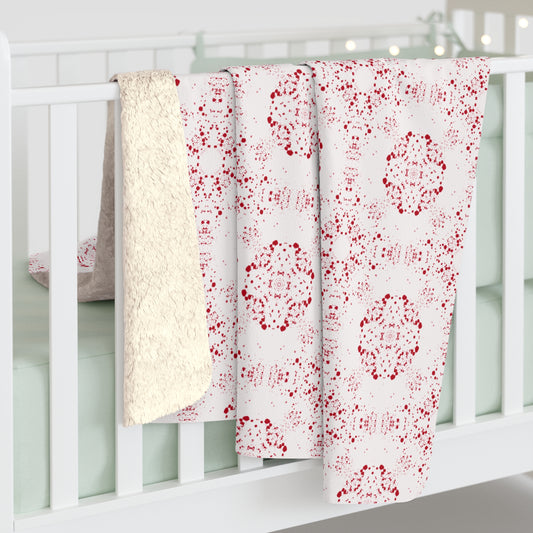 Sherpa Fleece Blanket - Batik Scatter, Red and White