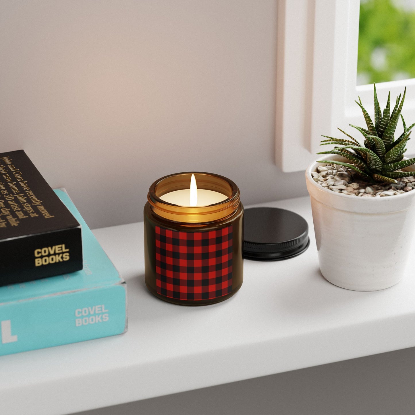 Cozy Buffalo Check Scented Soy Candle, Eco-Friendly Holiday Home Decor, Gift for Her, Relaxation Candle, Holiday Decor, Aromatherapy