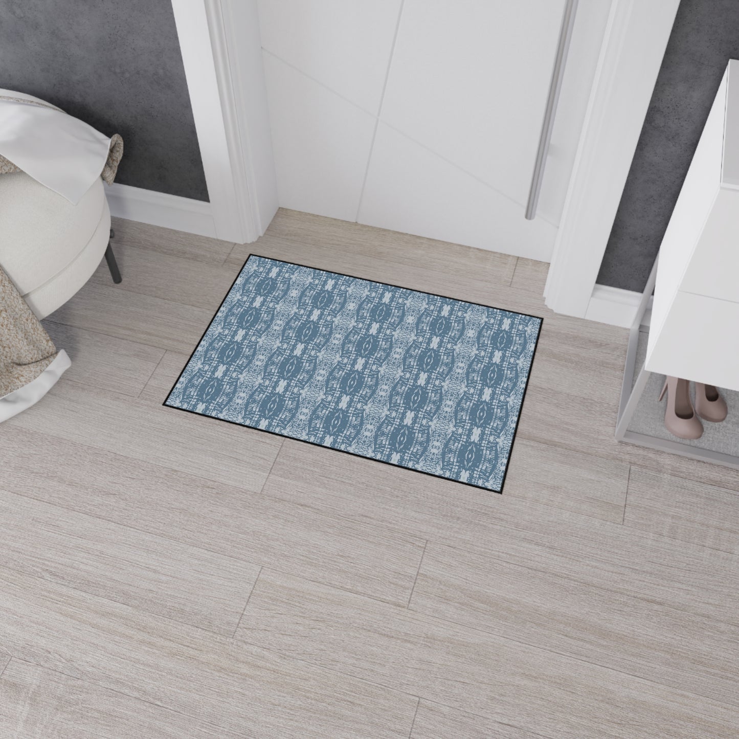Stylish Heavy Duty Floor Mat Half Bamboo© in Blue, Indoor Welcome Mat, Durable Kitchen Rug, Non-Slip Entrance Mat, Trendy Living Room Accent