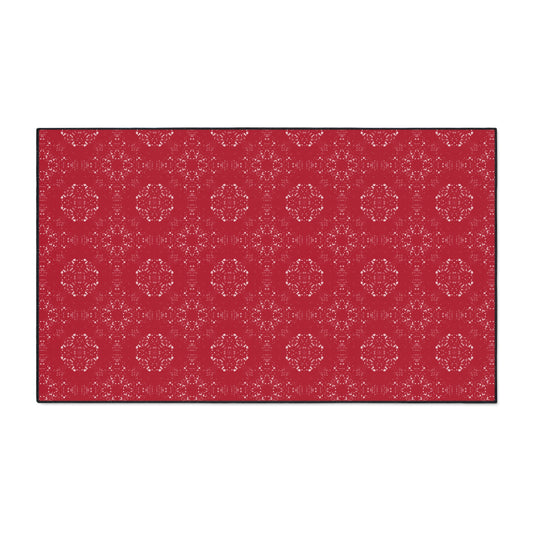 Durable elegant Floor Mat for Home Decor, Kitchen Rug, Featuring Batik Scatter© in Red. Non-Slip Entryway Mat, Beautiful Patterned Mats, Gift for Housewarming