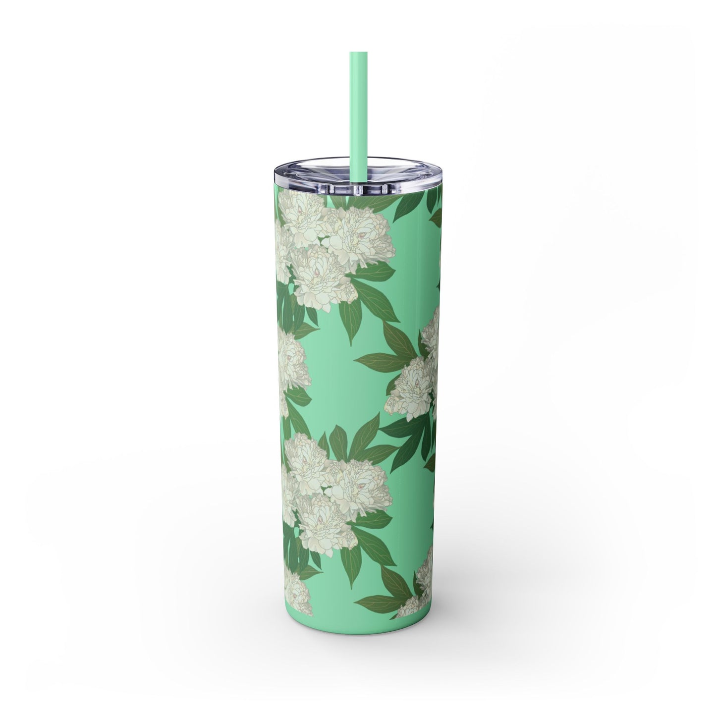 Floral Skinny Tumbler with Straw, 20oz featuring Rachel's Peonies© in a variety of colors and finishes. Easy to Hold Skinny Tumbler, Elegant Drinkware for Home, Office, Wedding, Gifts, and Daily Use