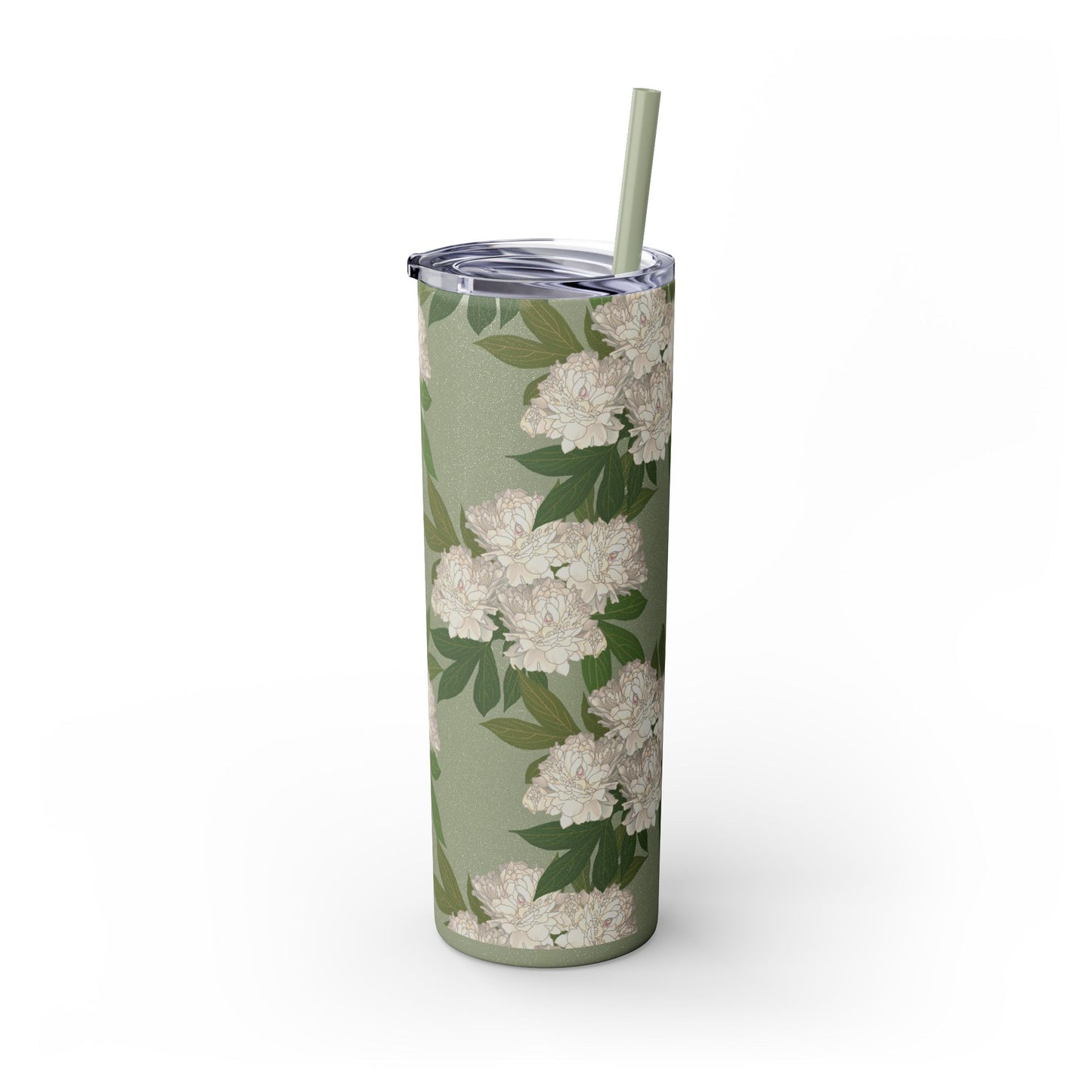 Floral Skinny Tumbler with Straw, 20oz featuring Rachel's Peonies© in a variety of colors and finishes. Easy to Hold Skinny Tumbler, Elegant Drinkware for Home, Office, Wedding, Gifts, and Daily Use