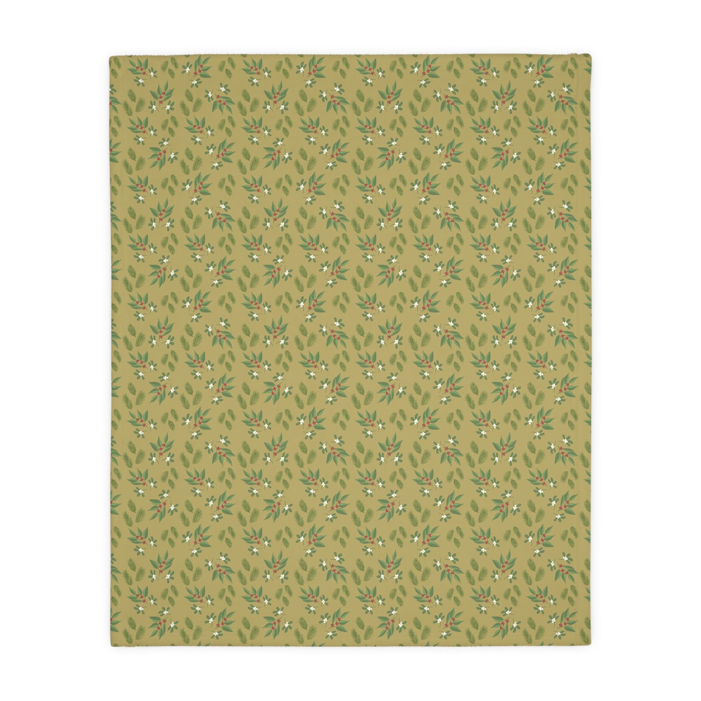 Velveteen Microfiber Blanket (Two-sided print), Mistletoe, Berries and springs, Gold