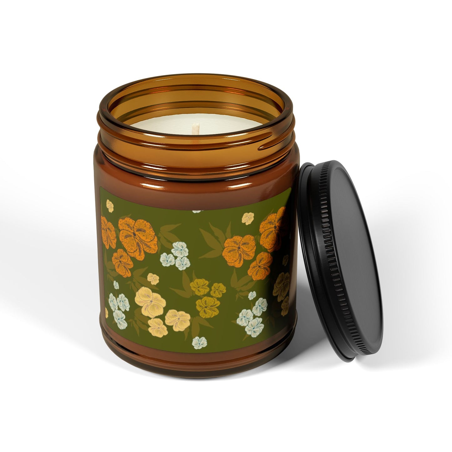 Aromatic Scented Soy Candle - Eco-Friendly Home Decor, Featuring Textured Floral© in Emerald for Autumn. Aromatherapy Gift, Rustic Wedding Favor, Cozy Home Essential, Eco-Friendly Candle