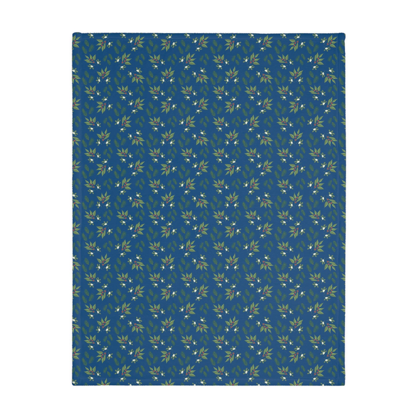 Velveteen Microfiber Blanket (Two-sided print) - Mistletoe, Berries and Sprigs, Dark Blue