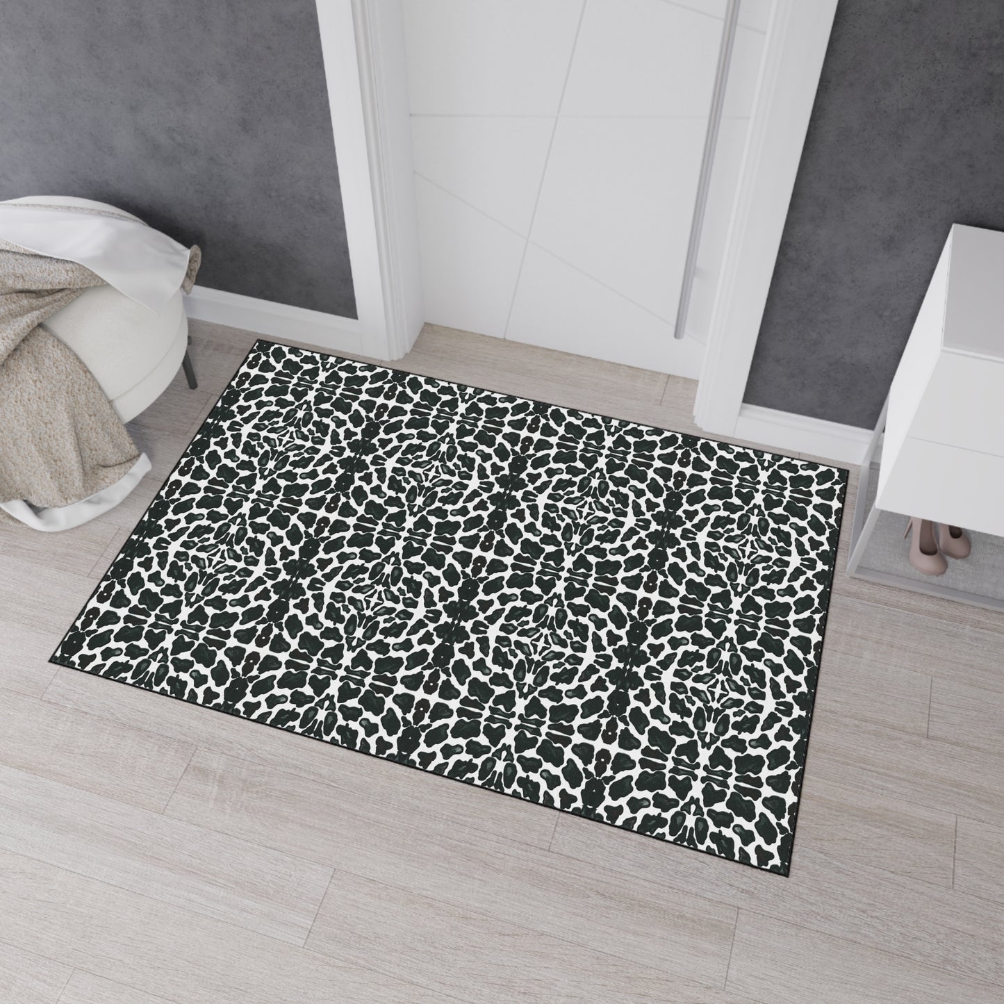 Elegant Heavy Duty Floor Mat | Animal Print Black and White Home Decor, Non-Slip Kitchen Rug, Bathroom Floor Covering, Indoor/Outdoor Use