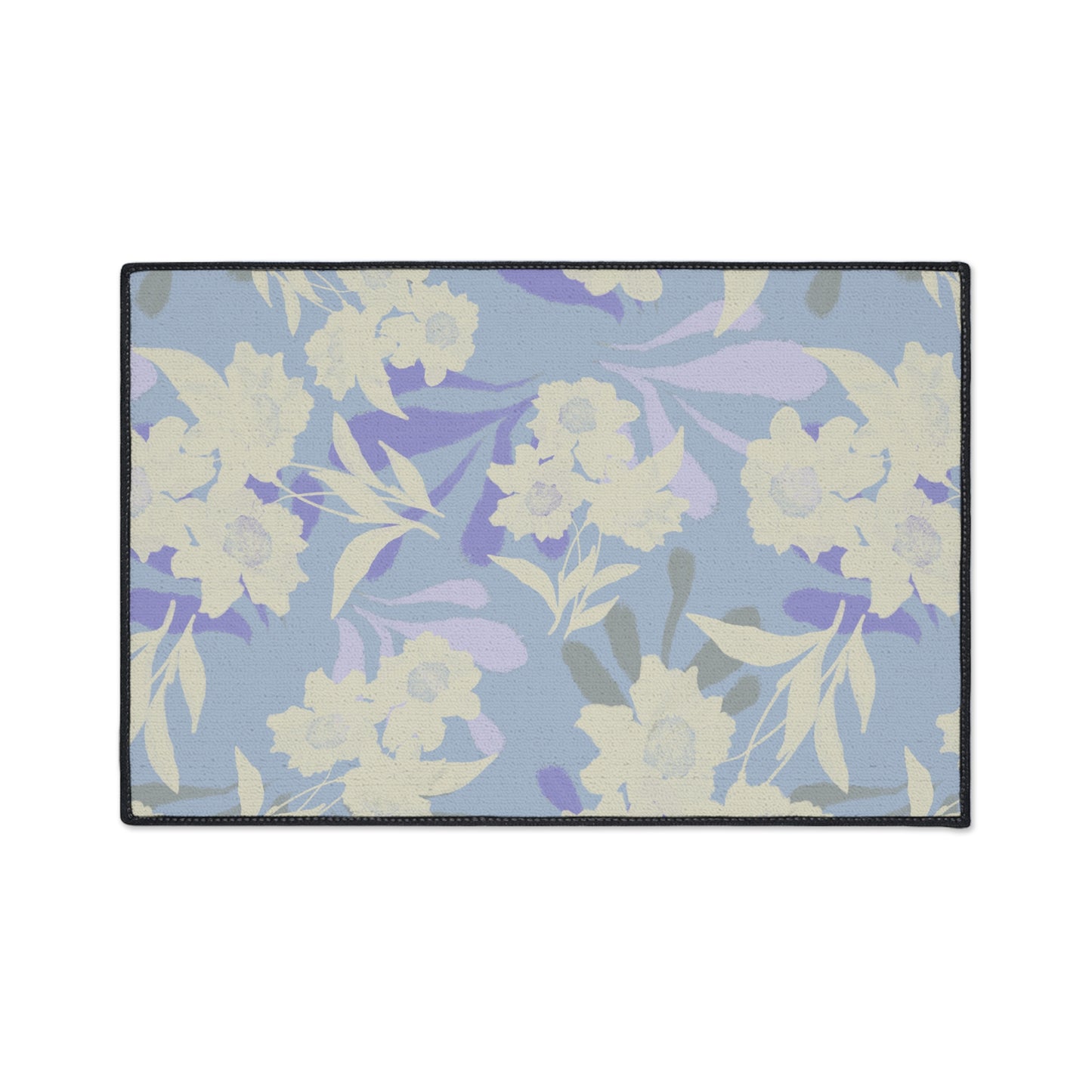 Elegant Floral Elaine© Periwinkle, Heavy Duty Floor Mat - Floral Rubber Entrance Rug, Non-Slip Kitchen Mat, Modern, Indoor/Outdoor Use