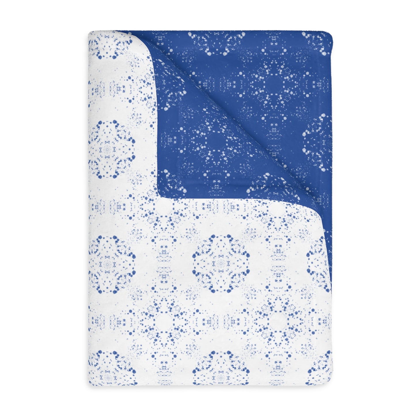 Velveteen Microfiber Blanket (Two-sided print) - Batik Scatter, Blue and White