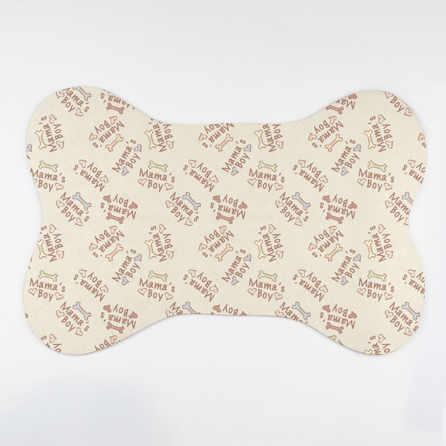 Mama's Boy Bones and Hearts© Beige Pet Mat – Bone Shape