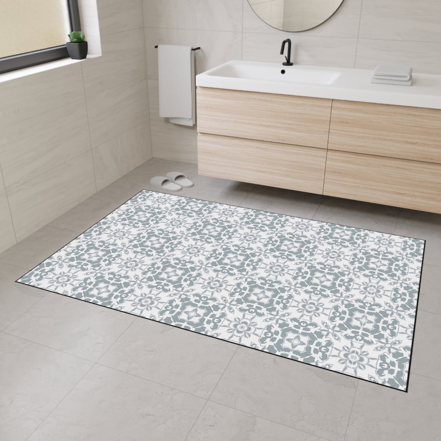 Stylish Heavy Duty Floor Mat Round Coastal Tile© Slate, for Home Decor, Entryway Rug, Indoor/Outdoor Use, Non-Slip Runner, Modern