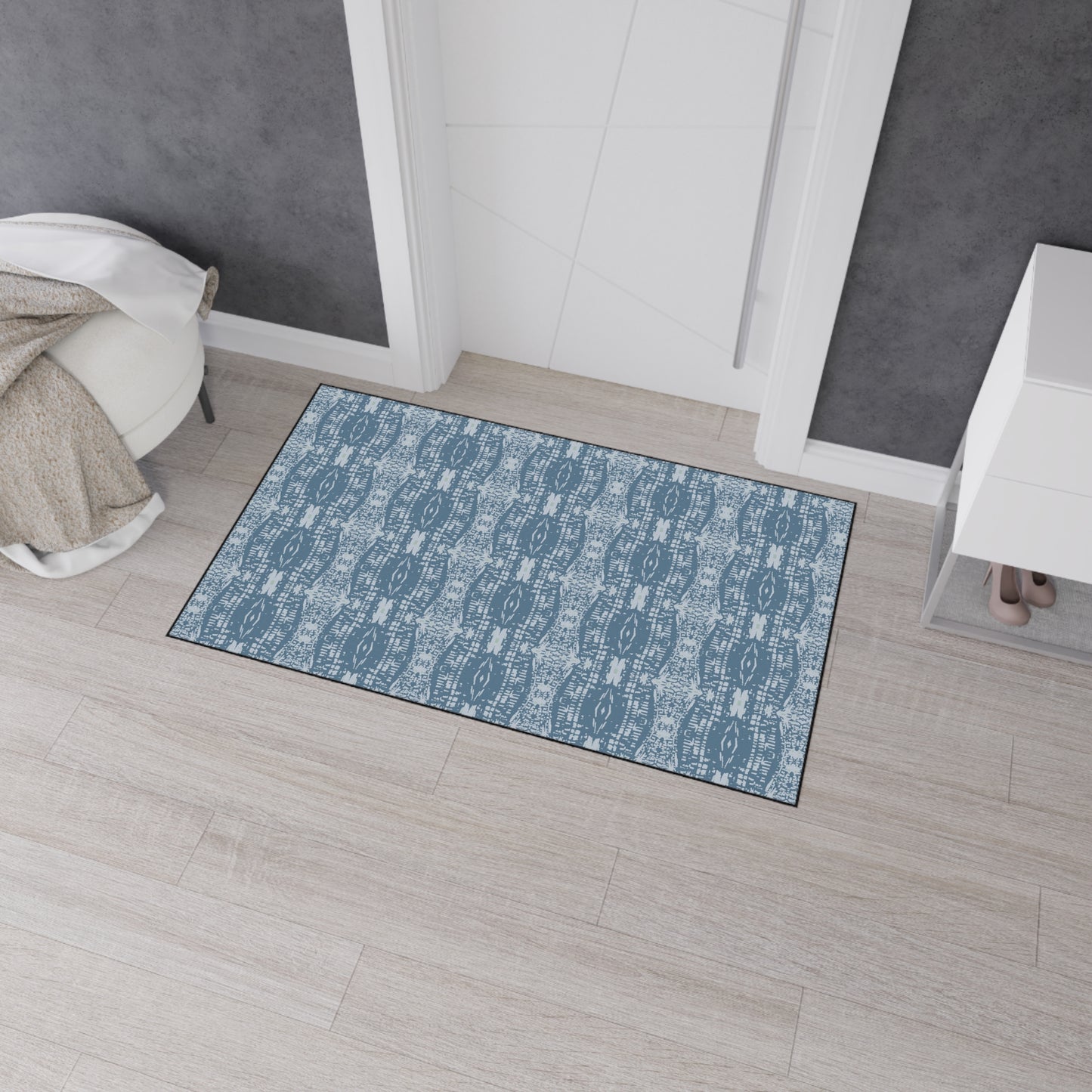 Stylish Heavy Duty Floor Mat Half Bamboo© in Blue, Indoor Welcome Mat, Durable Kitchen Rug, Non-Slip Entrance Mat, Trendy Living Room Accent
