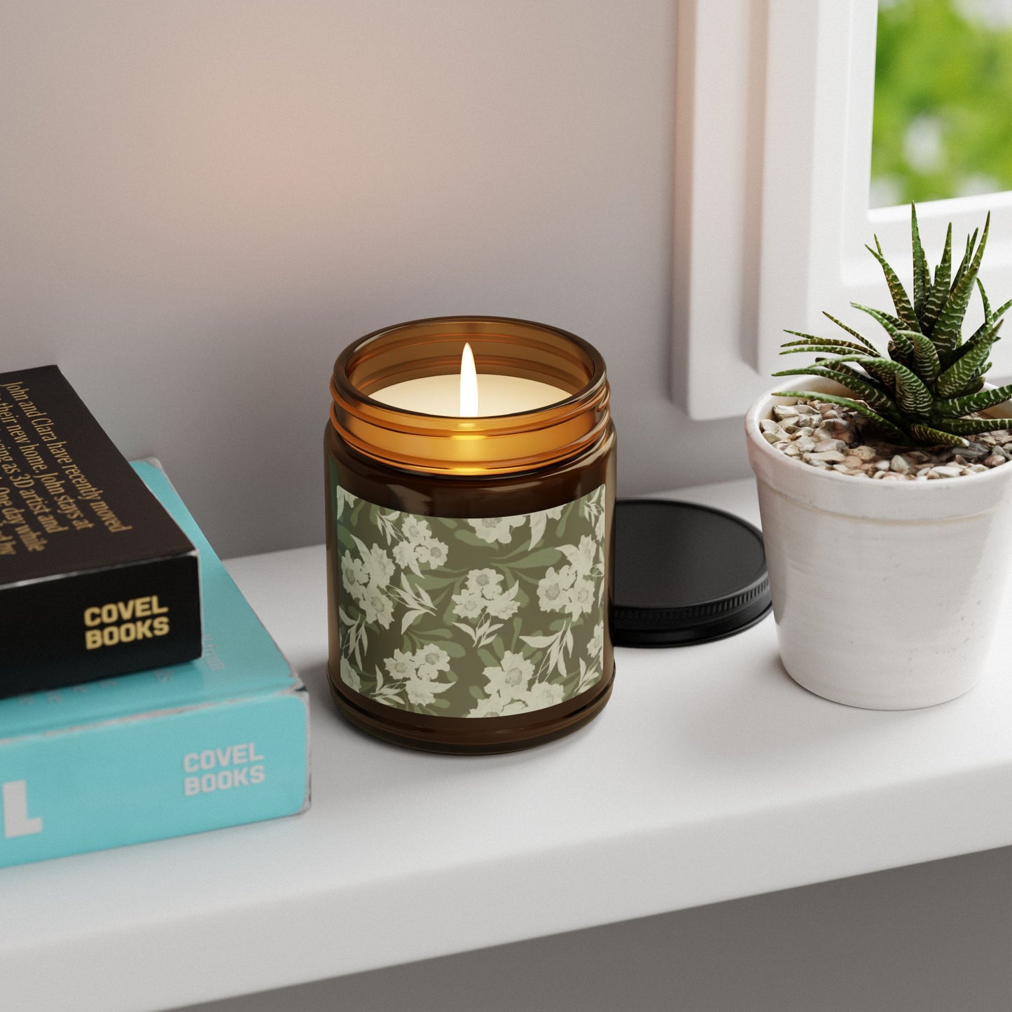 Floral Scented Candle, Featuring Elaine© in Olive, Relaxing Autumn Home Decor, Gift for Her, Aromatherapy Jar, Eco-Friendly Candle, Birthday Gift, Relaxation