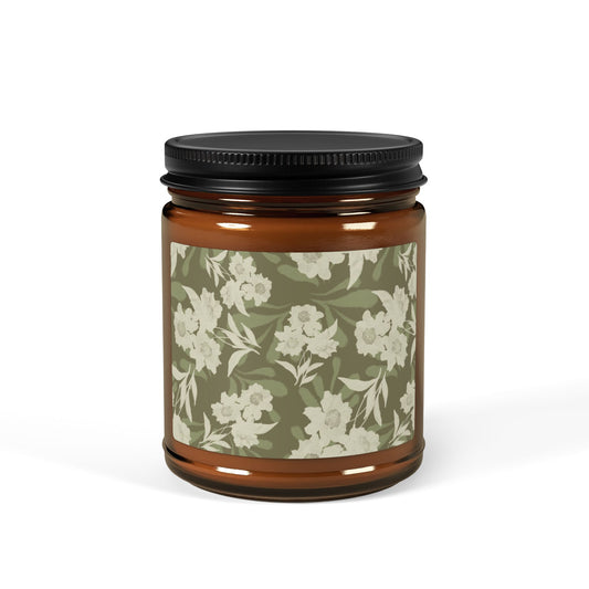 Floral Scented Candle, Featuring Elaine© in Olive, Relaxing Autumn Home Decor, Gift for Her, Aromatherapy Jar, Eco-Friendly Candle, Birthday Gift, Relaxation