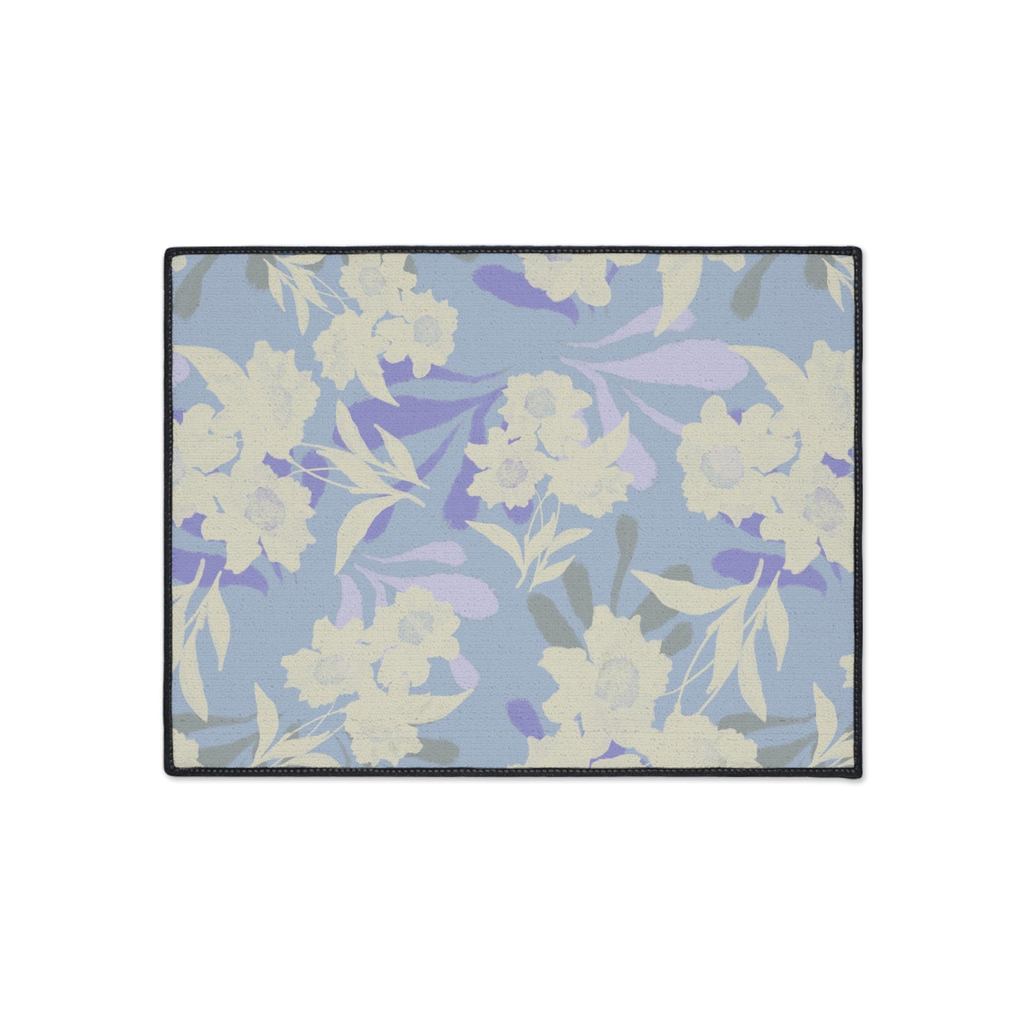 Elegant Floral Elaine© Periwinkle, Heavy Duty Floor Mat - Floral Rubber Entrance Rug, Non-Slip Kitchen Mat, Modern, Indoor/Outdoor Use