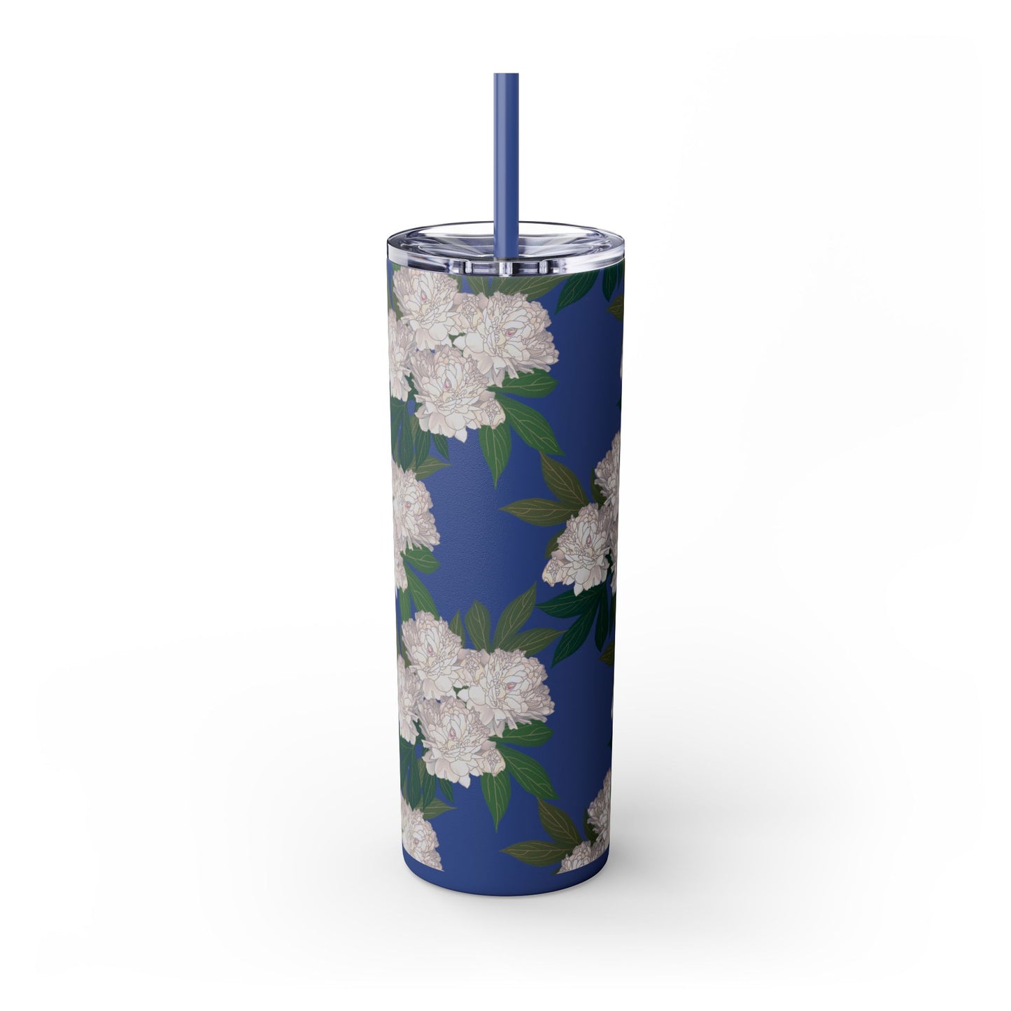 Floral Skinny Tumbler with Straw, 20oz featuring Rachel's Peonies© in a variety of colors and finishes. Easy to Hold Skinny Tumbler, Elegant Drinkware for Home, Office, Wedding, Gifts, and Daily Use