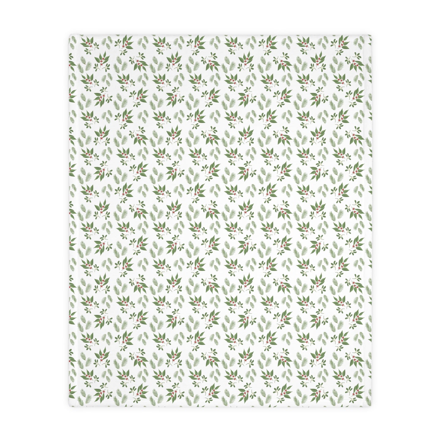 Velveteen Microfiber Blanket (Two-sided print) - Mistletoe, Berries and Sprigs, White