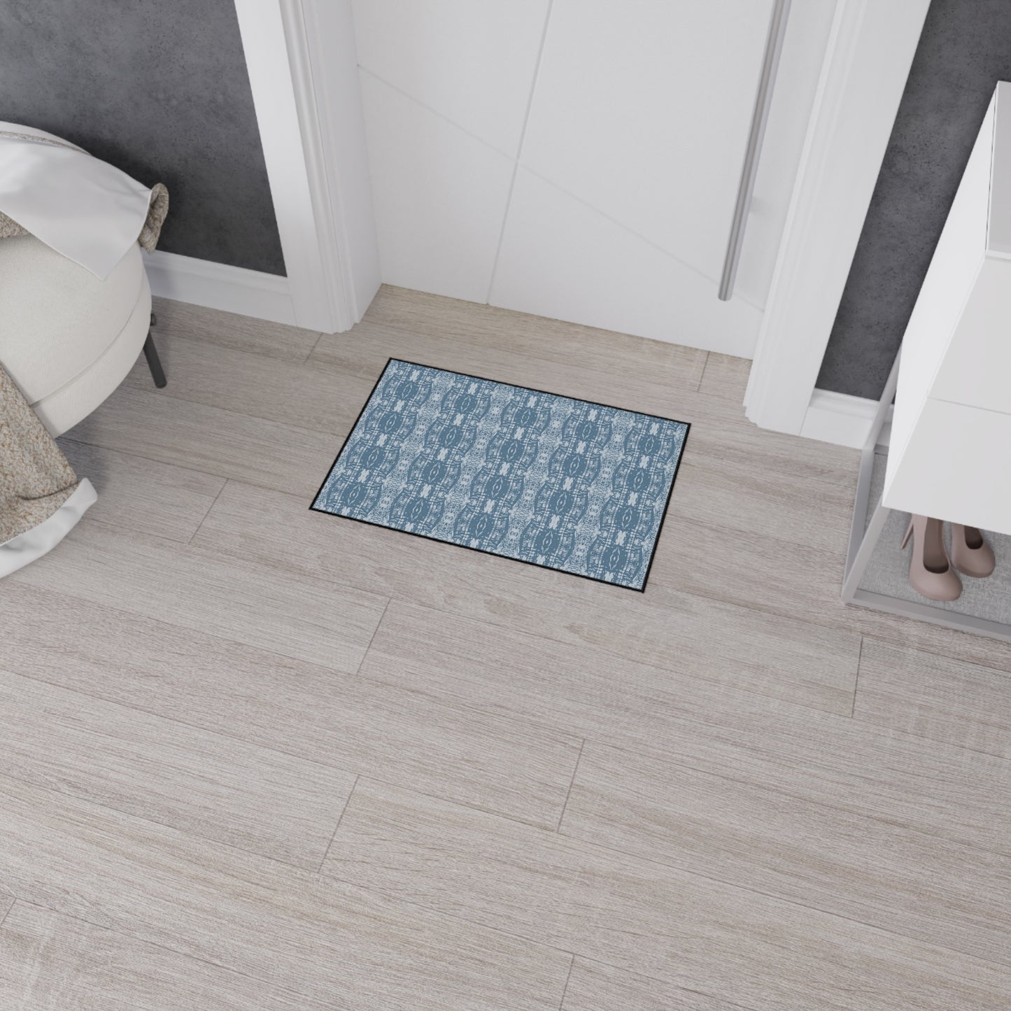 Stylish Heavy Duty Floor Mat Half Bamboo© in Blue, Indoor Welcome Mat, Durable Kitchen Rug, Non-Slip Entrance Mat, Trendy Living Room Accent