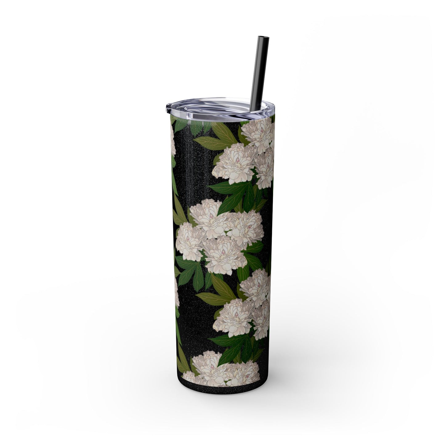 Floral Skinny Tumbler with Straw, 20oz featuring Rachel's Peonies© in a variety of colors and finishes. Easy to Hold Skinny Tumbler, Elegant Drinkware for Home, Office, Wedding, Gifts, and Daily Use