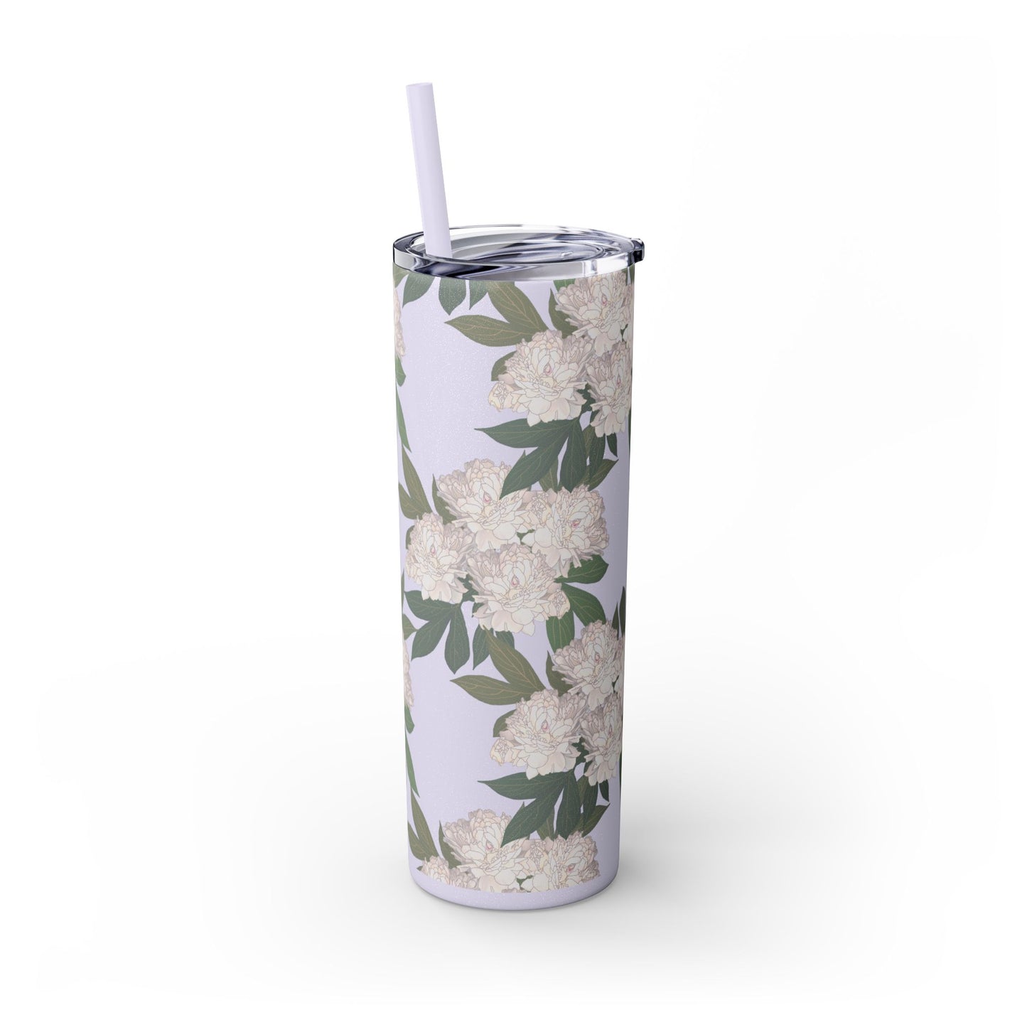 Floral Skinny Tumbler with Straw, 20oz featuring Rachel's Peonies© in a variety of colors and finishes. Easy to Hold Skinny Tumbler, Elegant Drinkware for Home, Office, Wedding, Gifts, and Daily Use