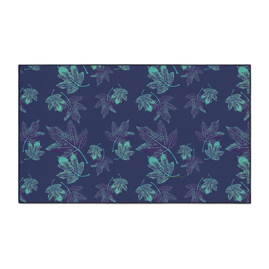 Nature-Inspired Heavy Duty Floor Mat Featuring Oak Leaf Hydranga© in Teal. Durable, Leaves Pattern, Indoor/Outdoor, Holiday & Gift Idea, Home Decor, Kitchen, Entryway