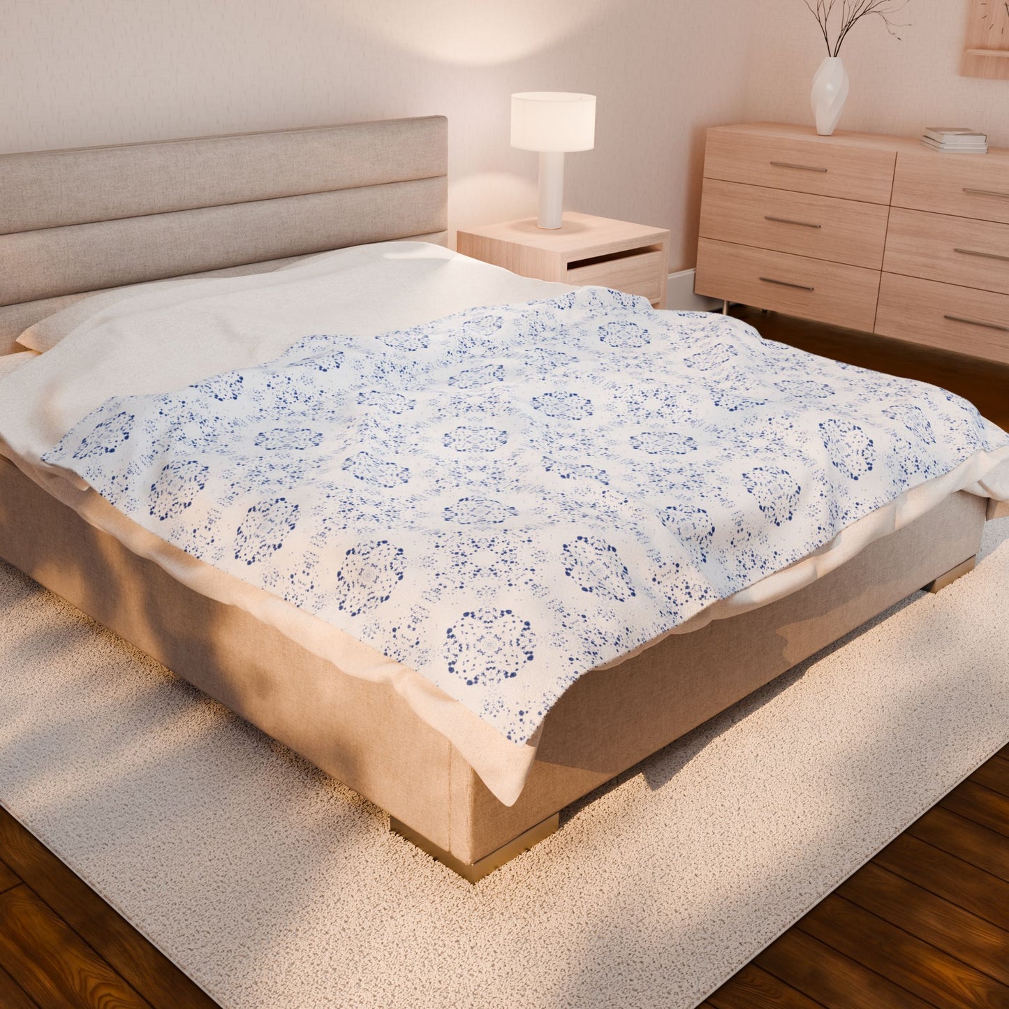Velveteen Plush Blanket - Batik Scatter, Blue