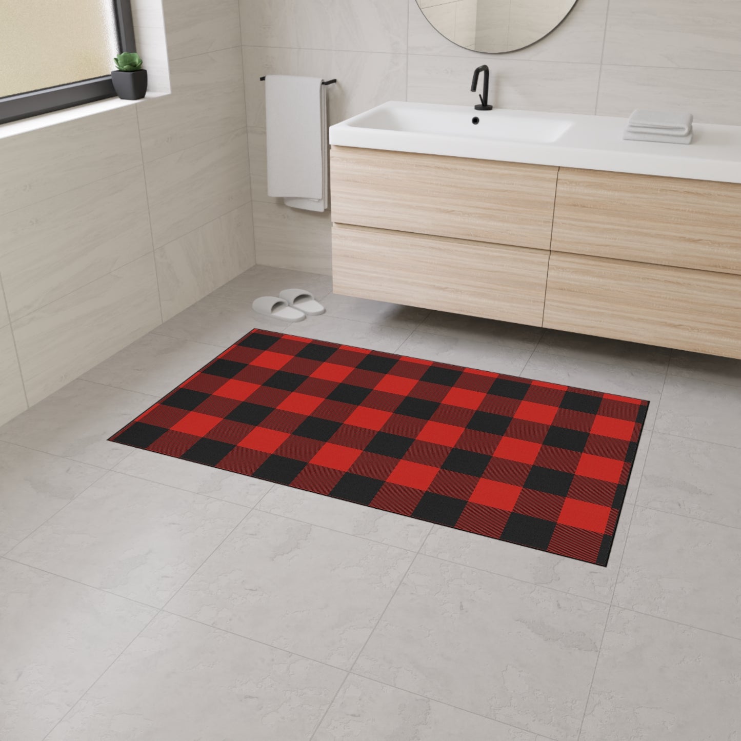Red and Black Buffalo Check Heavy Duty Floor Mat, Kitchen Rug, Durable Entrance Mat, Outdoor Mat, Cozy Home Decor