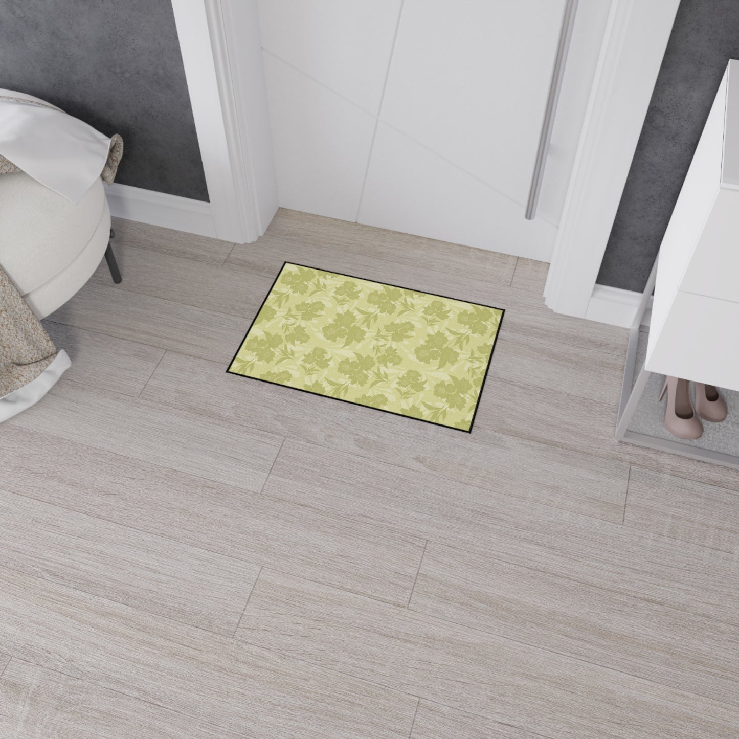 Floral Heavy Duty Floor Mat - Featuring Elaine© in Sage. Durable, Non-Slip Rug for Home Decor