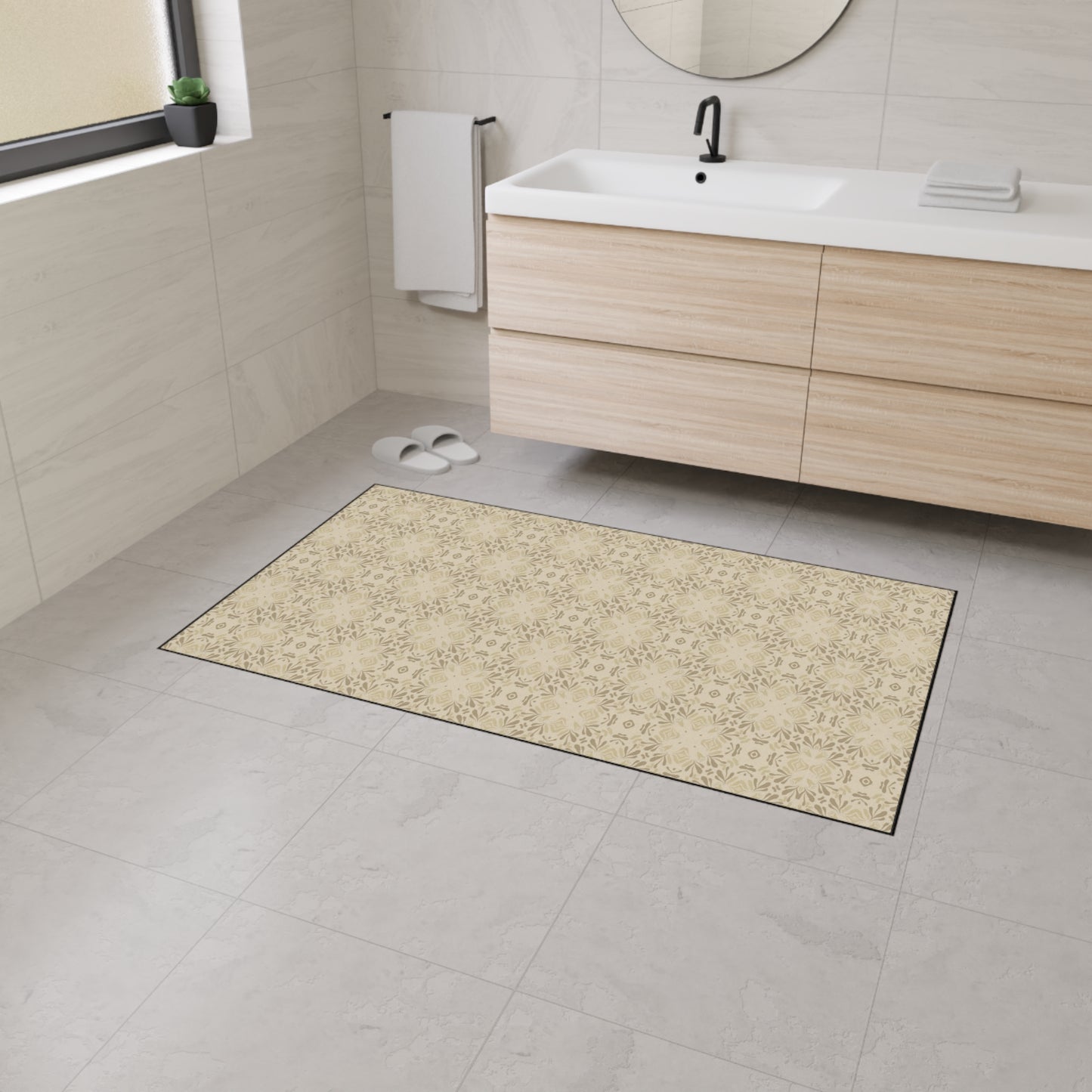 Stylish Heavy Duty Floor Mat, Frond Splash Mini© Beige, for Home Entryway, Durable Decorative Rug, Modern Kitchen Mat, Versatile Non-Slip