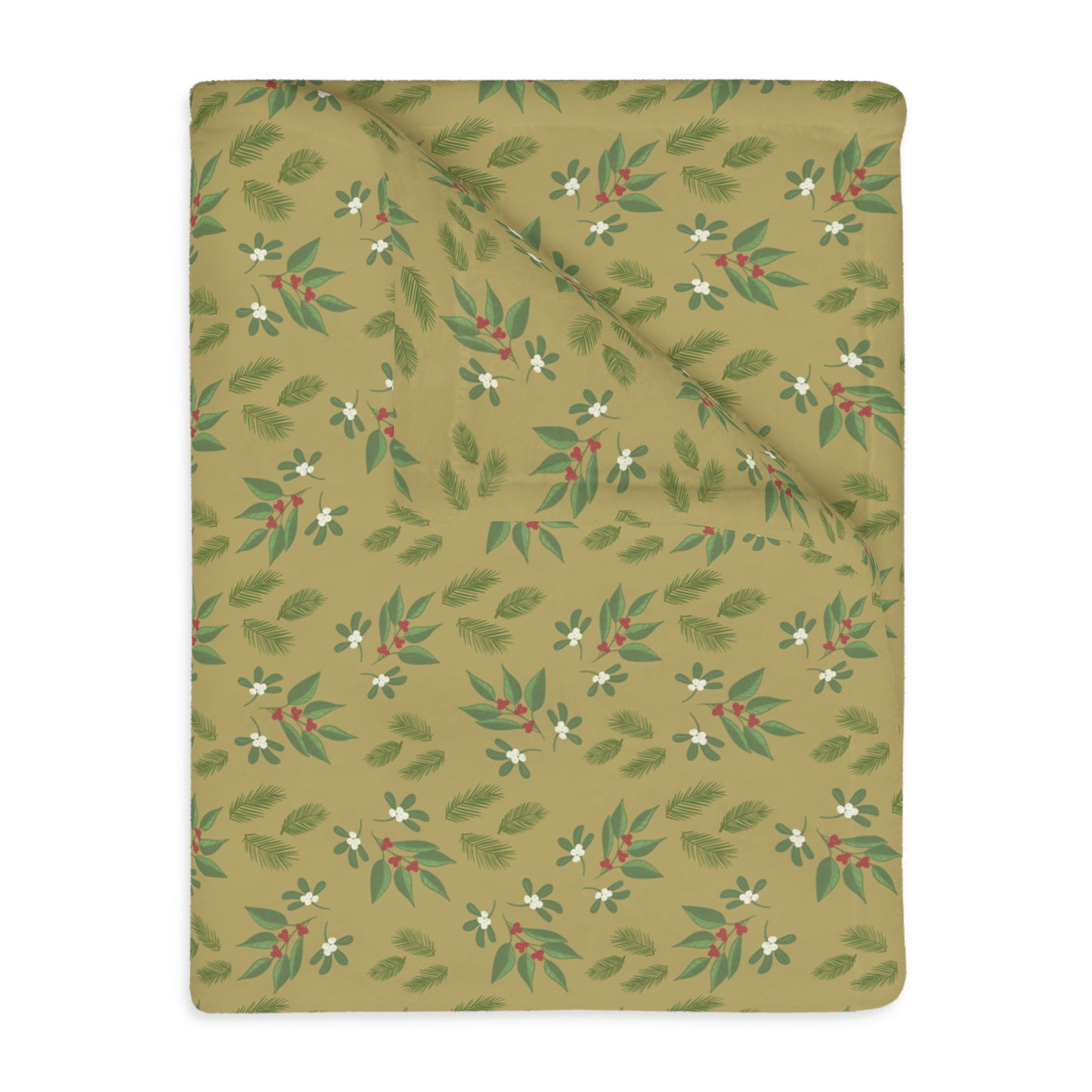 Velveteen Microfiber Blanket (Two-sided print), Mistletoe, Berries and springs, Gold